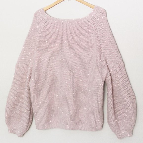 Boden Chunky Fluffy V Neck Wool Blend Sweater Metallic Sparkly Cameo Pink 16/18 - Picture 6 of 16